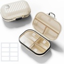 Travel Pill Organizer with Labels, 7 Compartments Portable Pill Box, Small Pill Case for Pocket Purse, Daily Vitamin Supplement Pill Edukiontzi with Medicine Tracker Travel Essentials 1 Pack