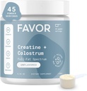 Favor Creatine and Bovine Colostrum Powder - Creatine Monohydrate Cow Colostrum Supplement, High Immunoglobulin IgG, Strength, Muscle Recovery and Gut Health for Men and Women, 45 Servings, Unflavored