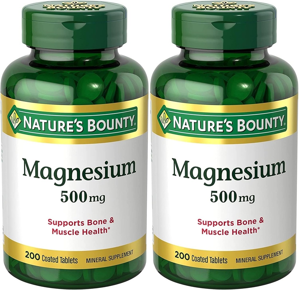 Nature's Bounty magnesio, ósos e saúde muscular, tabletas, 500 Mg, 200 Ct (Pack of 2)