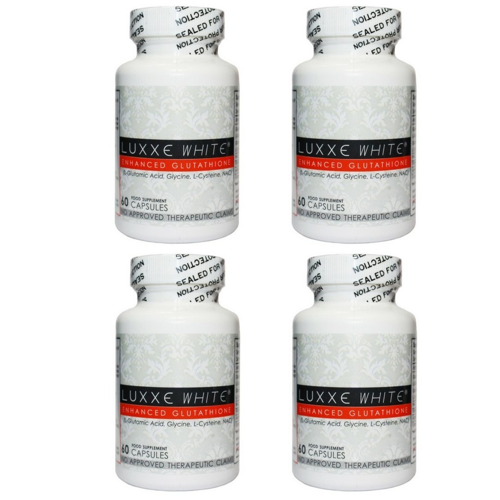4 Fľaše 60 Caps Luxxe White Vylepšený Glutatión - Efektívne Skin Whitening Supplement