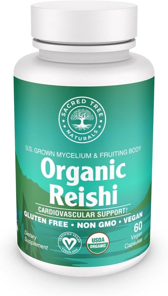 Orgaaniline Reishi Seenekapslid - 1000 mg Potency - Stress Relief, Südame Tervis & Immunity - Non-GMO, Vegan, 60 Count (30 Servings)
