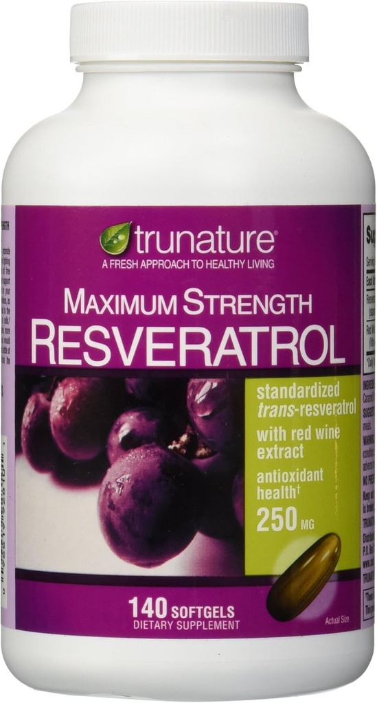 TruNature Resveratrol Plus Gestandaardiseerde Trans-Resveratrol 250 Milligram, 140 Vegetarische Capsules