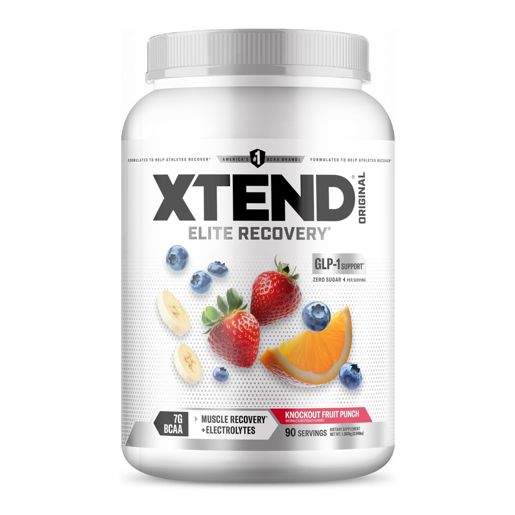 Xtend Original BCAA Powder, 7g BCAAs and 2.5g L-Glutamine for Muscle Recovery Hydration and Lean Muscle, Sugar Free Intra and Post Workout Drink with Electrolytes, Knockout Fruit Punch, 90 Servings