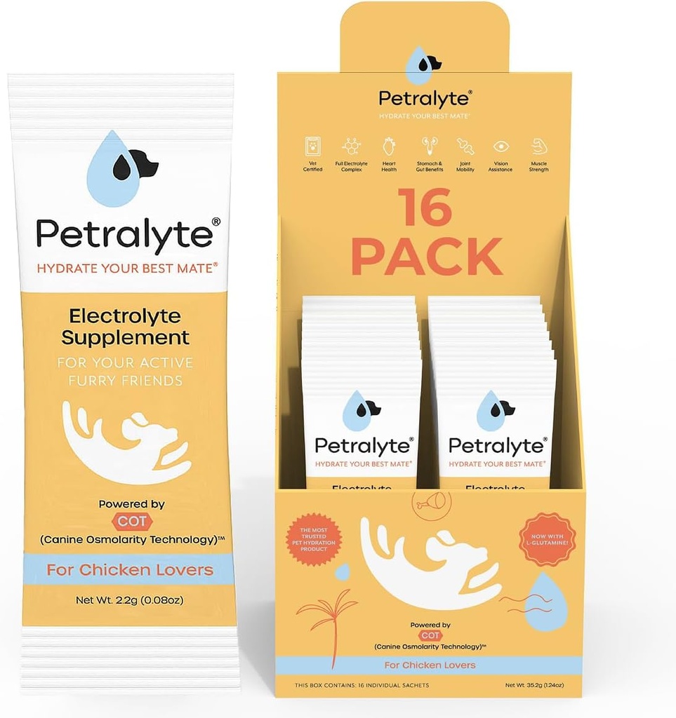 Petralyte Dog Electrolytes and Joint Supplement | Hidratazioa txakurrak w/Glucosamine, Chondroitin & More | Electrolytes for Dogs with Prebiotikoak | 16 Packets