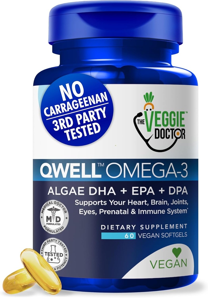 Vegan Omega 3 dodatek – Algae Omega 3 z DHA EPA DPA – Veganske kapsule iz Algal – Ribje olje Alternative – Nasadno olje Algae Formula – Non-GMO, Carrageenan-free, visoka moč