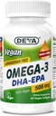 DEVA Vegan Omega-3 DHA-EPA 500MG – Ingen Carrageenan, ikke-fish olje avledet fra Algae, ikke-GMO, 60 Gelatin-fri softgels