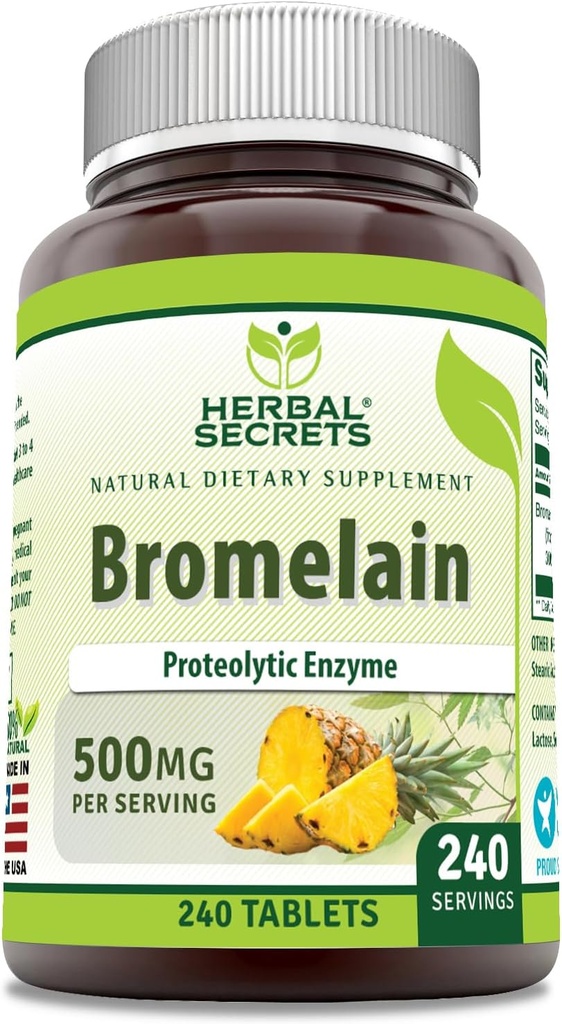 Secrets à base de plantes Bromelain Supplément 500 Mg Comprimés Supplément "Non-GMO" Sans gluten" Fabriqué aux États-Unis (240 Nombre)