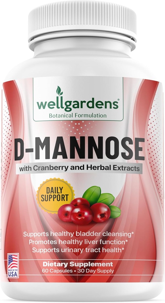 100% Murni D-Mannose dengan Ekstrak Cranberry - Membantu Impulities Cleanse, Natural Tract Health, Liver dan Bladder Dukung Kapsul, Non- GMO
