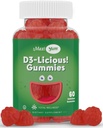 Maxi Health Vitamin D Gummies – 1000 IU Vitamin D3 Gummies – Supports Immune System, Bone & Muscle Wellness – Vegan, Kosher, Cherry Flavor, 60 Count