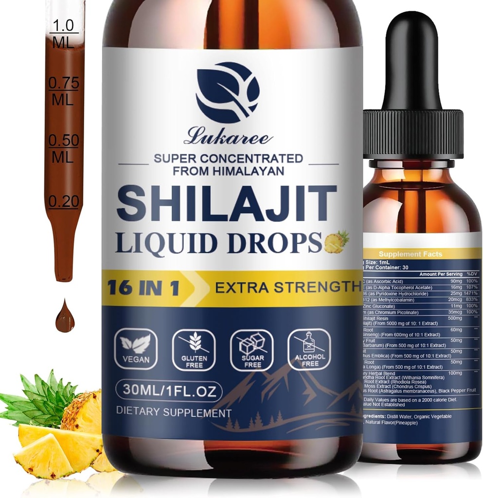 16-da 1 Shilajit Seal Liquid Drop, Shilajit W/Ginseng, Turmeric, Rhodiola, Dianabol, Amla & Vitamins, 85+ 1 Fl Oz