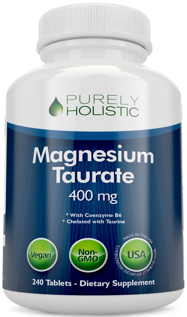 Magnesium Taurate 400MG Elemental Magnesium Per Serving | 4 Month Supply | Heart Health & Nervous System Support | High Absorption Mag Taurate Complex with Vitamin B6 | Vegan & Non-GMO | 240 Ct