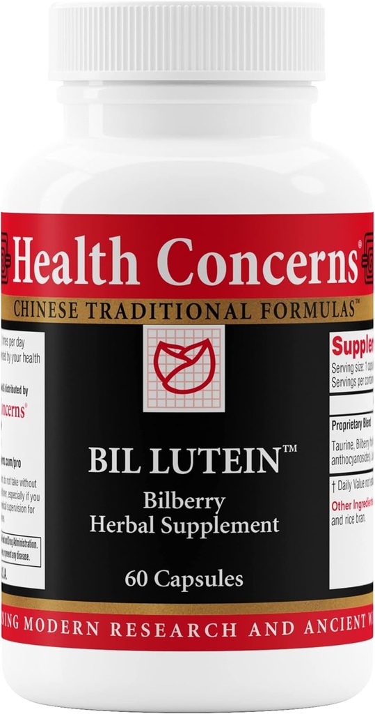 Mối quan tâm về sức khỏe Bil Lutain – Hỗ trợ sức khỏe mắt và thị giác – Lutein, Bilberry & Taurine Phụ — Thuốc chống oxy hóa để phục hồi sức khỏe, thị lực ban đêm, hình tròn, và thuốc giảm đau – 60 Capsules