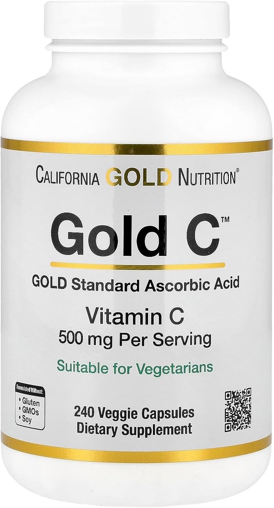 California Gold Nutrition Gold C USP Stopnja Vitamin C dodatek - Imunska podpora & Sezonska Wellness - vegetarijansko prijazno - Gluten Free, Non-GMO - 500 mg - 240 Veggie kapsule