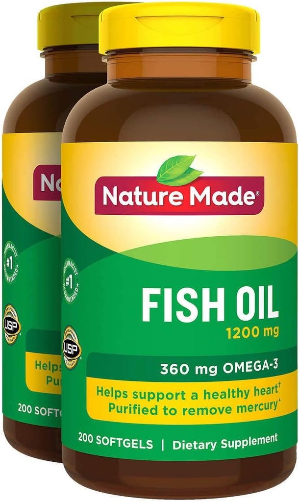 2 x 200Pk Nature Made Fish Oil 1200 mg Softgels Omega 3