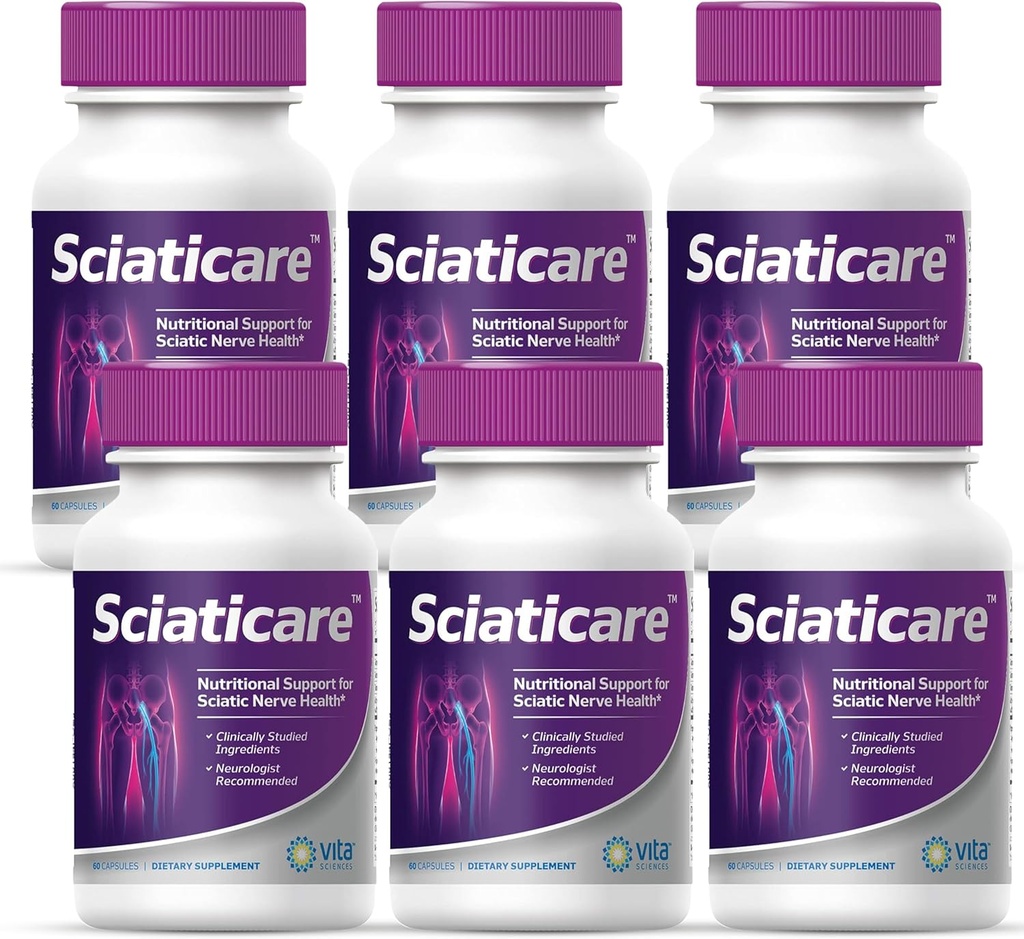 Vita Sciences Sciaticare Nerve Supplément apaisant Vitamines avec forme naturelle R-ALA 40X Force, pas synthétique acide alpha lipoïque (ALA) - Lombaire inférieur sciatique, hanche, cuisse, jambe, pied