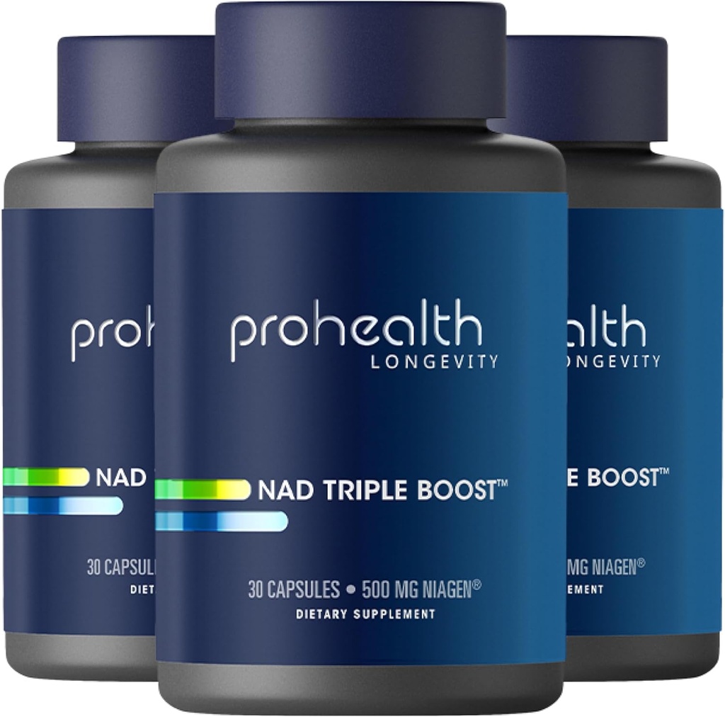 ProHealth NAD Triple Boost. 3X NAD+ Optimizer. Arst formuleeritud, ekstra tugevus täiendada, sisaldab 500mg niagen nikotiinamiid ribosiidi NR (Aktiivne koostisosa NMN) 30 Servings (3 Pack)
