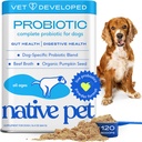 Native Pet пробиотици за кучета - Dog Probiotics Прах за храносмилателно здраве, поддръжка на корема, & Имунно подсилен прах за максимална потност с Digestive Enzymes & Prebiotics - 120 Scoops