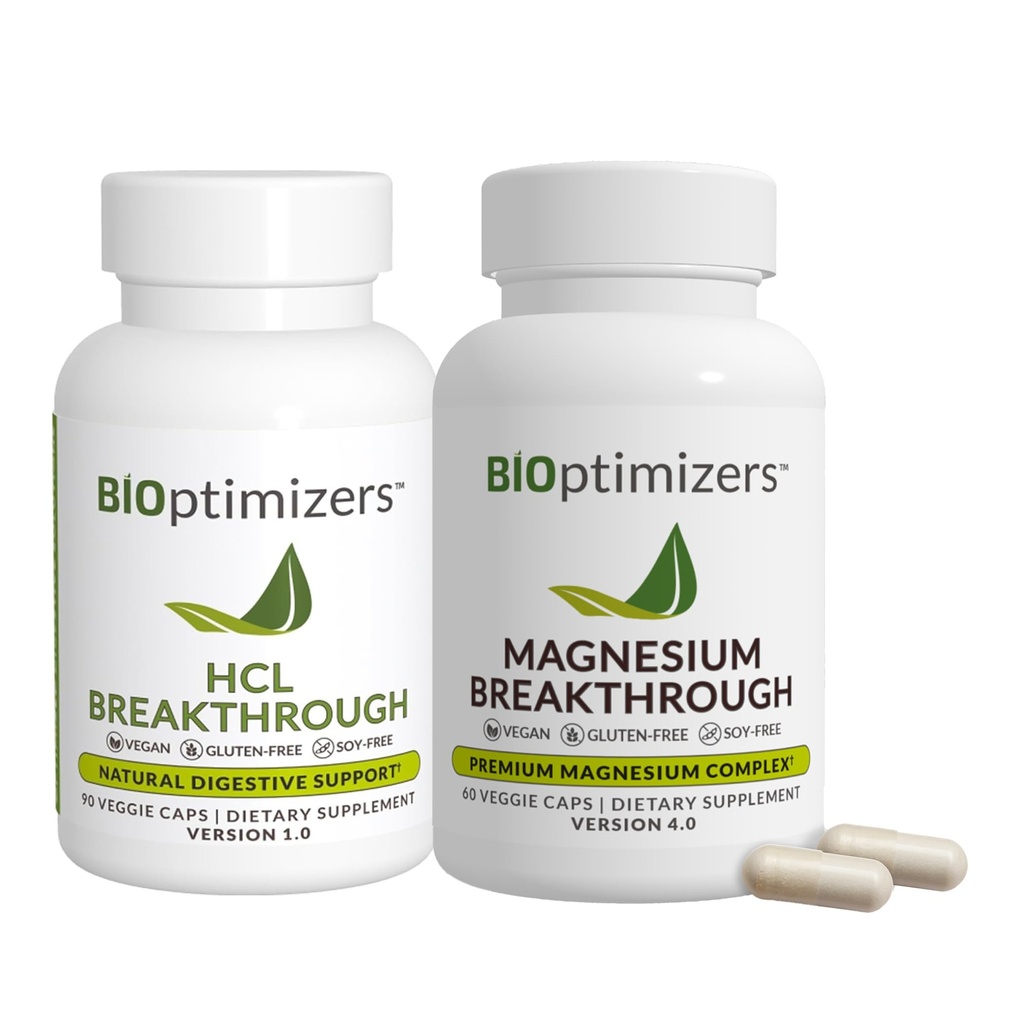 BiOptimizers - Magnesium Breakthrough (60 Capsules) and HCL Breakthrough (90 Capsules) Supplement Bundle