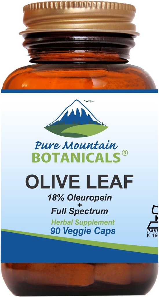 Pure Mountain Botanicals Olive Leaf Extract Capsules - Kosher Vegan Caps Now with 400mg Organic Olive Leaf and Potent Extract supplement