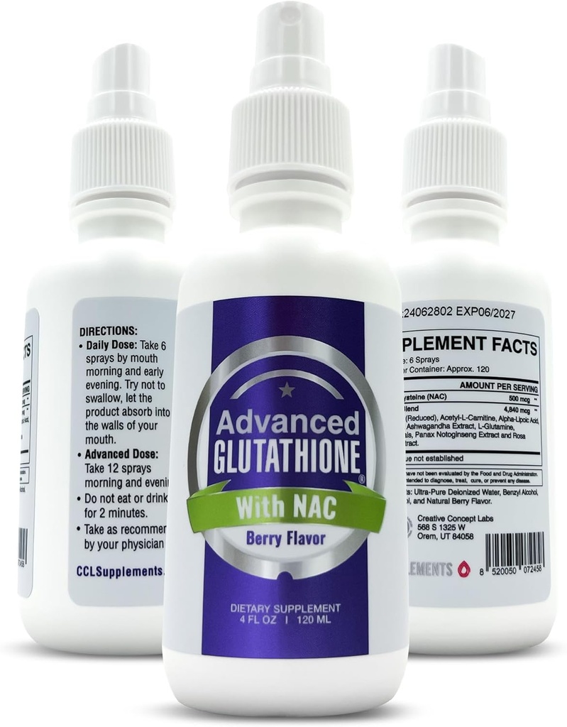 Liquido Liposomal Glutathione Spray - Assorbimento massimo Glutathione Supplemento con NAC, Ashwagandha, Glutamina, Acido Ascorbico - Sublingual Easy Use - Supporto Immune & Detox - 4oz
