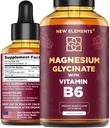 Liquid Magnesium Glycinate Drops with Vitamin B6 - Magnesium Supplement 500mg & Vitamin B6 100mg | Non-GMO No Gluten | Stress Relief | Sleep & Relaxation | Muscle & Heart Support | Natural & Vegan
