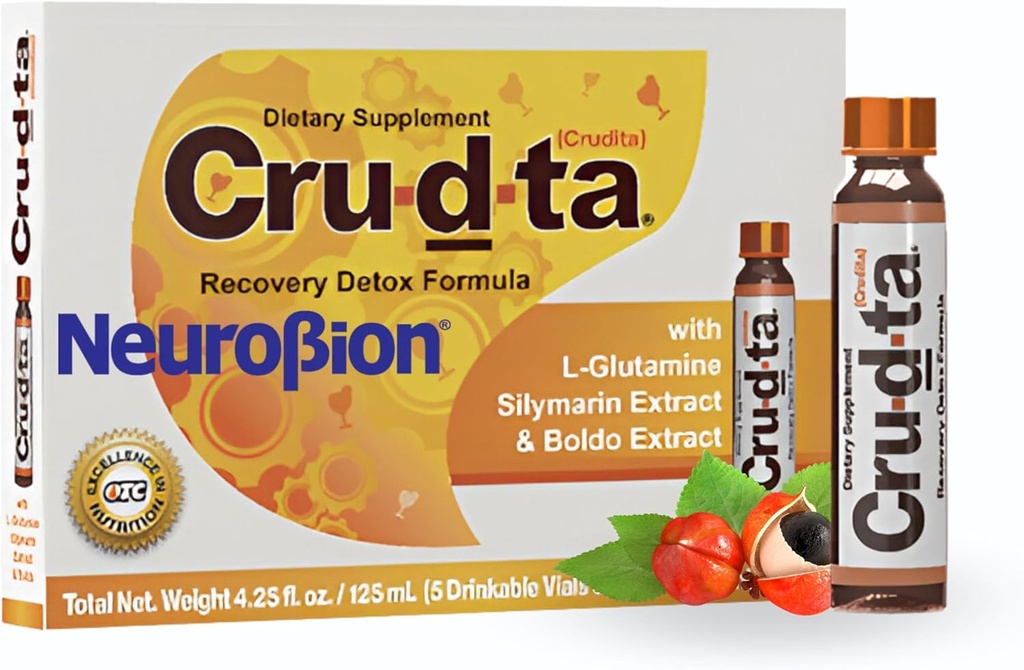 Crudta Recovery Detox Fórmula amb L-Glutamina, Silymarin Extracter, Negretao Extracter, antioxidants, Imundane Implementació, 5 Vials