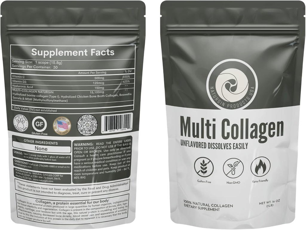 Collage Hydrolitzat tipus Powder I II. Vanilla Flavored 482g amb àcid Hyalurònic, MSM, vitamina D3 & Boswellia Serata per a Dones i homes