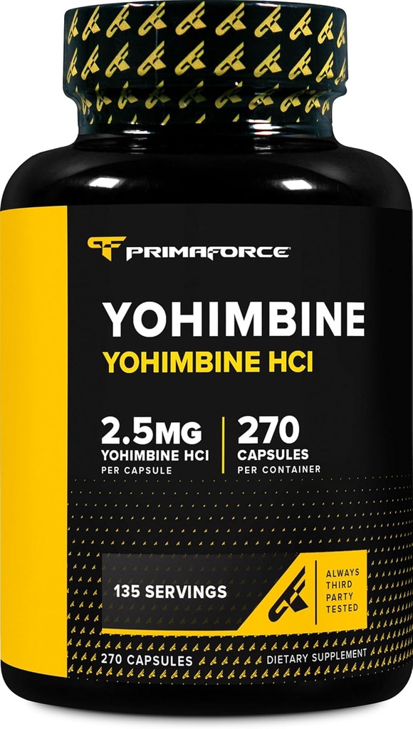 PrimaForce Yohimbine HCl 2,5mg, 270 kapslit - Premium Supplement, Boosts Performance, Zero Fillers, Non-GMO ja Gluteeni tasuta