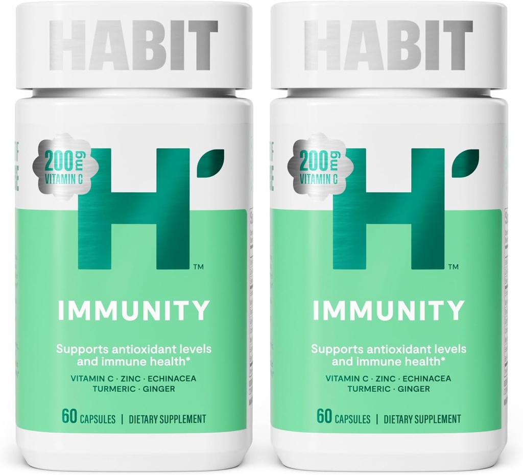 Habit Immunity Supplement 2 Pack (120 Capsules) - New Look, Echinacea, Elderberry, Turmeric, Zinc Blend to Support Immune Health and Antioxidant Levels, Vegan, Non-GMO