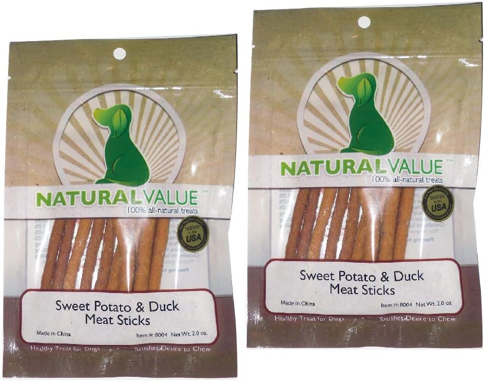 Natural Value Sweet Potato & Duck Soft Chew Meat Sticks Contains Glucosamine & Chondroitin for Hip & Joint Health(This is a 2 Pack)