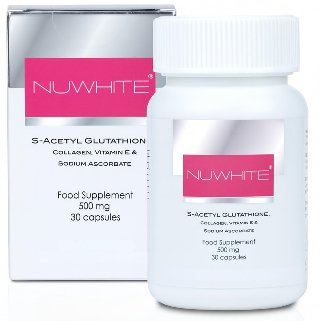 Nu White S-Acetyl Glutathione 30 Capsules – New Improved Formula for Radiant, Even-Toned Skin | Premium Supplement for Daily Wellness & Glow