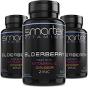 (3 Pack) Smarter Elderberry Capsules + Vitamin C + Ginger & Zinc, Herbal Supplement, powerful Black Elder Berry Extract Antioksidant Vitamin, 180 Vegan Pil