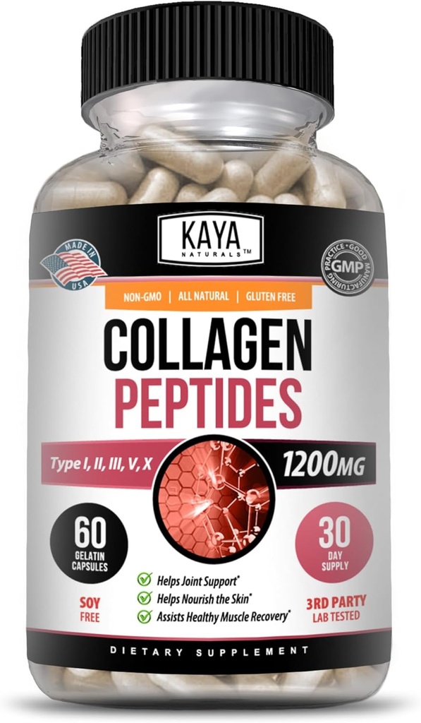 Kaya Naturals Multi Colagen Peptides Pulbere Complexă pentru Femei și Bărbați, Tipurile I, II, III, V & X 