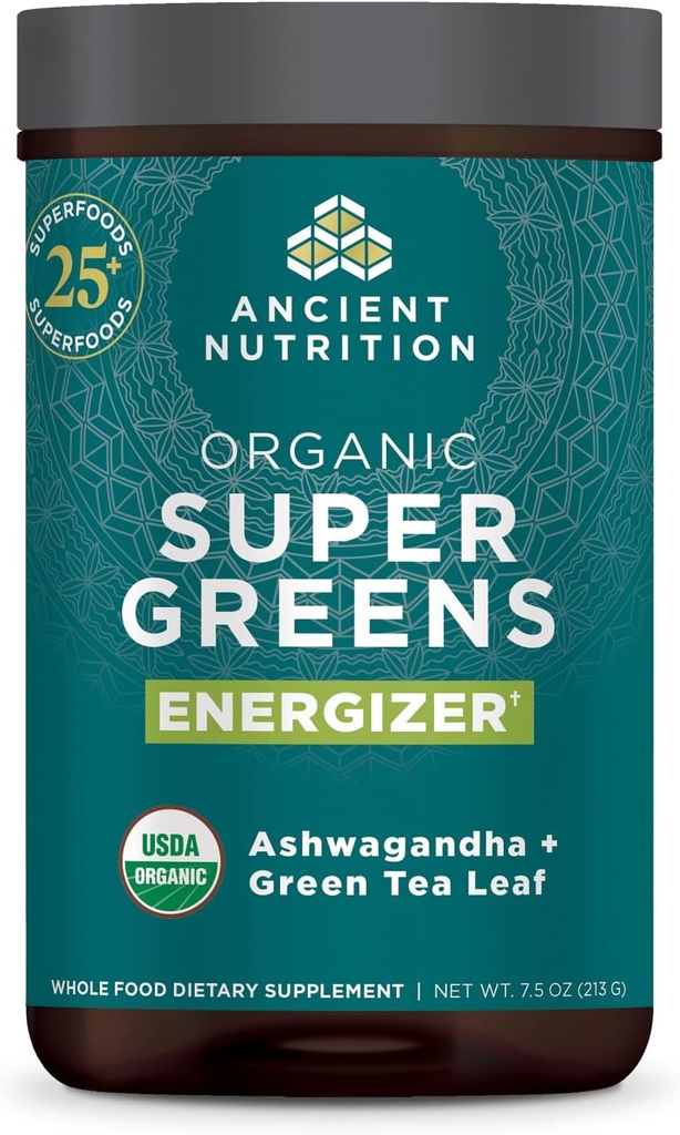 Oude voeding Biologische SuperGreens Energizer Poeder met Probiotica en B12, Gemaakt van echte groenten, fruit en kruiden, voor spijsvertering, ontgifting en energie-ondersteuning, 25 porties