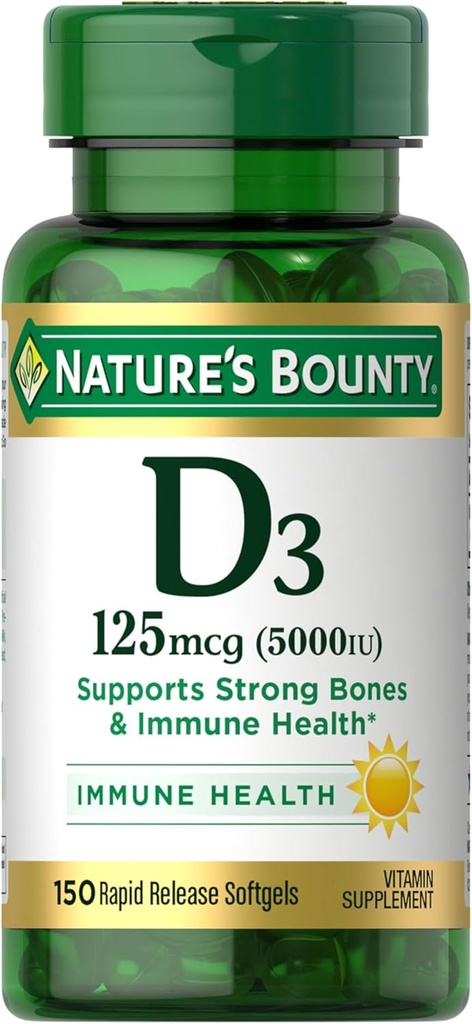 Vitamin D3 5000 IU Softgels, ταχεία απελευθέρωση, ανοσοποιητική υποστήριξη, συμπληρώματα βιταμίνης D, 150 Ct