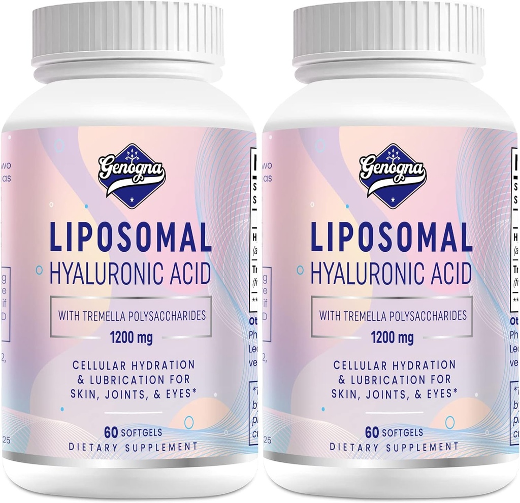 Liposzómás hialuronsav-kiegészítők 1000mg- magas Bioelérhető Dietary Hyaluronic Acid Capsules- 200 mg Tremella Polysaccharides kettős hatáserősségű bőr hidratáláshoz, közös kenőanyag, 2 Pack