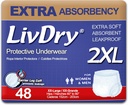 LivDry Adult XXL Inkontinenz Unterwäsche, Extra Komfort Saugfähigkeit, Leckschutz, XX-Large, 48-Pack