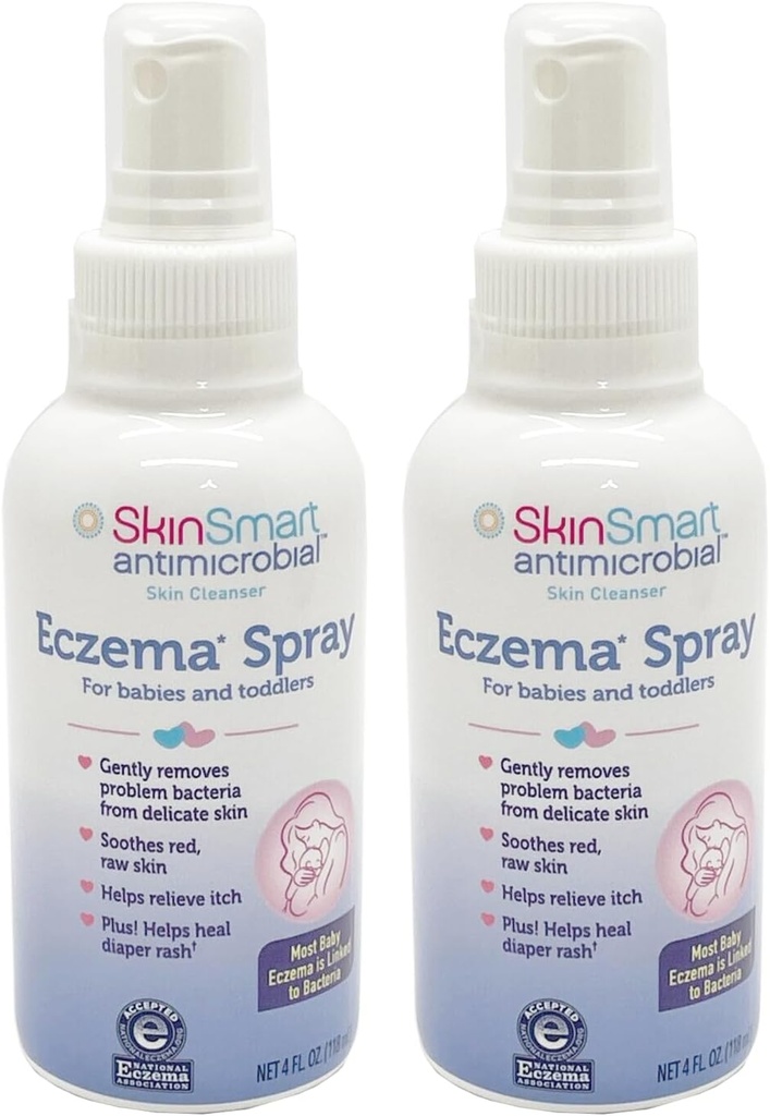 SkinSmart Eczema Spray para bebés e Toddlers, elimina as bacterias para que a pel poida curar, 4 Ounce Spray (Pack de 2) seguro para despectar e pel crúa