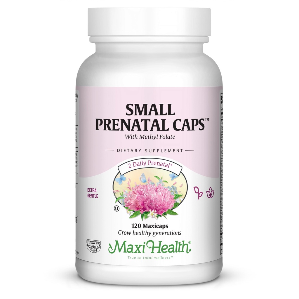 Maxi Health Small Prenatal with Methylfolate Capsules – Easy-to-Swallow Prenatal Vitamins for Women – Support Fetal Brain Development – Gentle, Kosher, Non-GMO – 120 Capsules