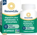 Renew Life Digestive Duo Probiotic ir fermentai Vegetariškų kapsulių, Probiotic Promotes Digestive Health, Fast- Educational Ferms Aid Digestion, Su raminančių žolelių - 30 Count
