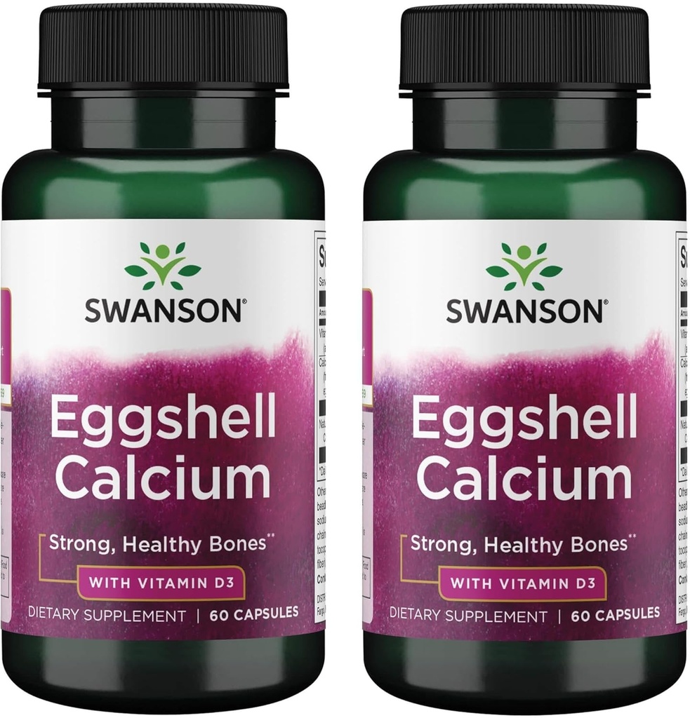 Swanson Eggshell Calcium with Vitamin D-3 60 Capsules (2 Pack)