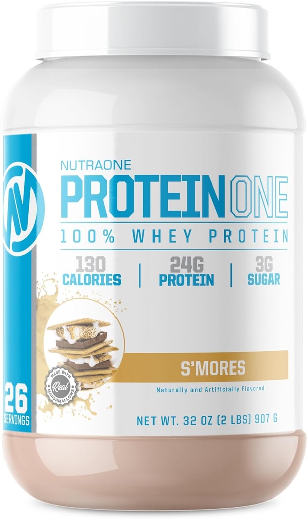 NutraOne ProteinOne Whey Protein Promova a recuperação e a construção do músculo com um pó de agitação da proteína para homens e mulheres (S’ Mores - 2 lbs.)
