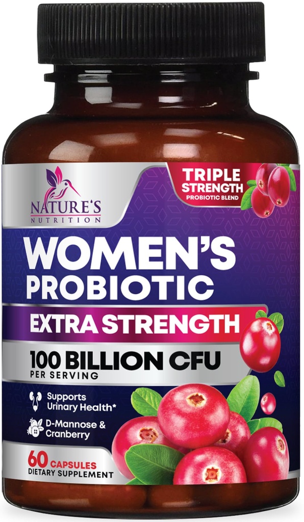 Probiotics for Women - Probiotic Blend 100 Billion CFU Per Serving - Women's Probiotic for Targeted Vaginal & Digestive Health Support - 16 Strains, Cranberry, Prebiotics - Bottled USA - 60 Capsules
