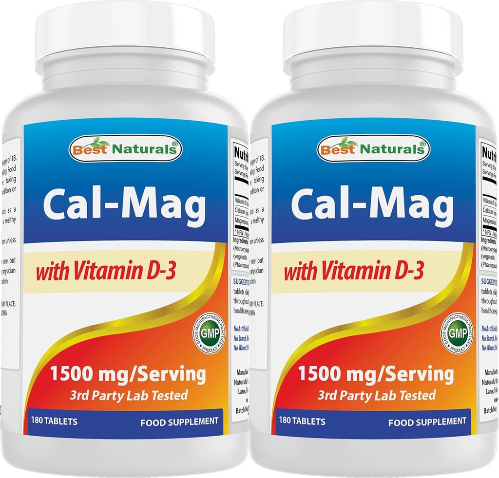 Best Naturals Calcium Magnesium with Vitamin D3 1500mg Serving 180 Tablets (180 Count (Pack of 2))