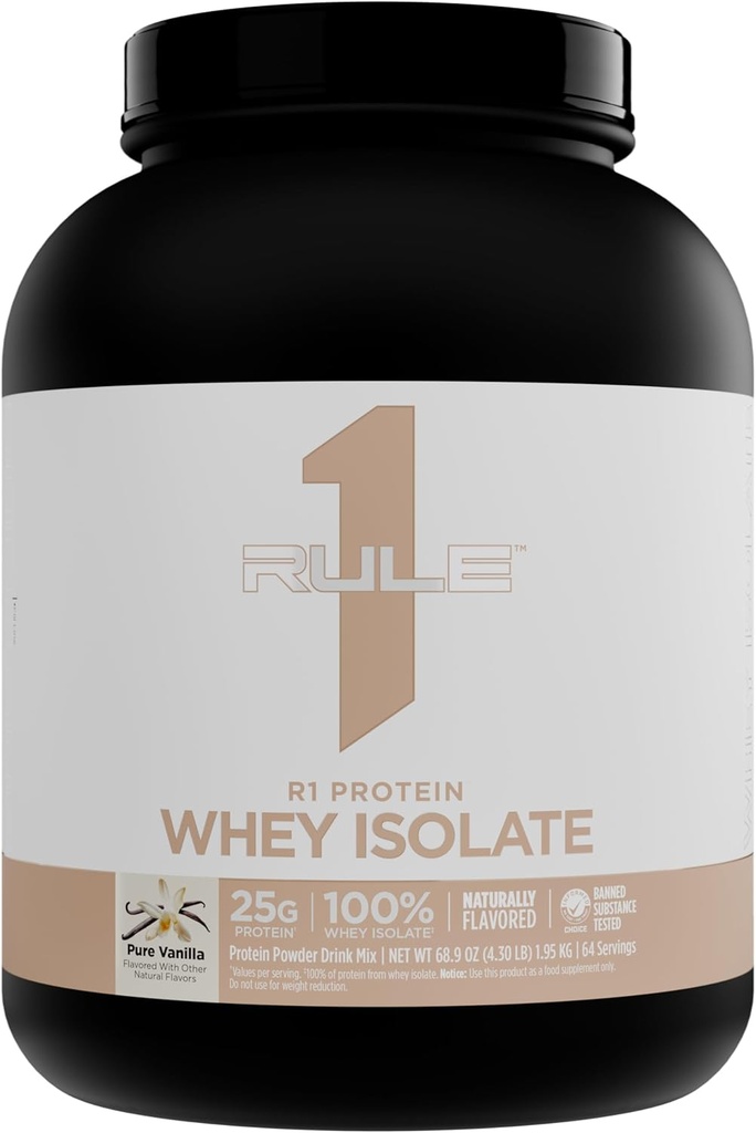 Regel 1 naturligt tilsat R1 Protein Whey Isolate - Ren formel med 25g Protein & 6g BCAA Eksklusivt isolerede & hydrolyserede kilder til workout Inddrivelse (4.3 Pounds *, Pure Vanilla)