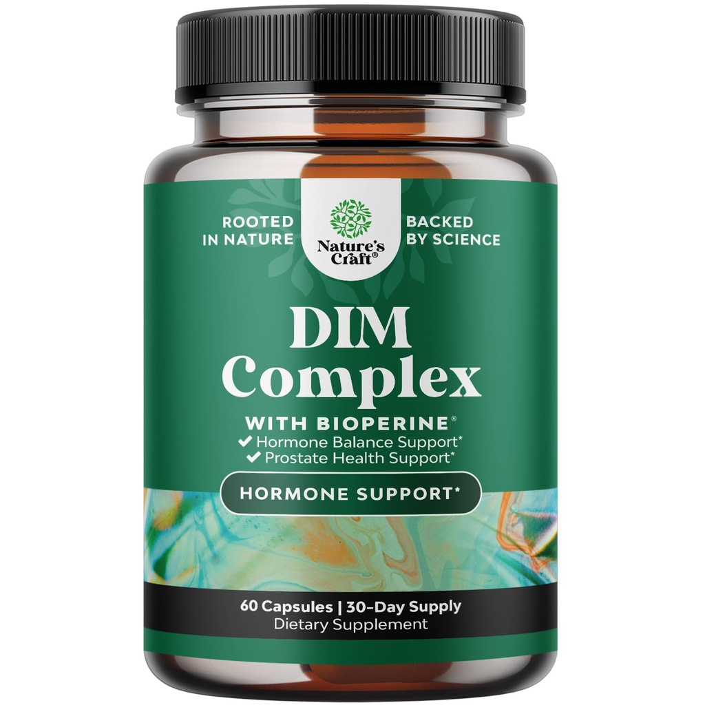 Pure DIM Supplement for Men with Bioperine - DIM Estrogen Blocker for Men for Hormone Balance & Prostate Health - Diindolylmethane Testosterone Complex with Broccoli Florets - 60 Count