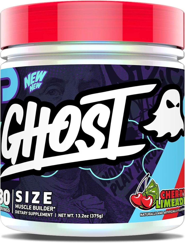 GHOST Ukuran V3 Muscle Builder Tambahan Dieter - Cherry Limeade, 30 Hamba - Dukung Pembangunan Muscle & Power untuk Pria & Perempuan - Creatine & Betaine - Bebas Gula & Gluten