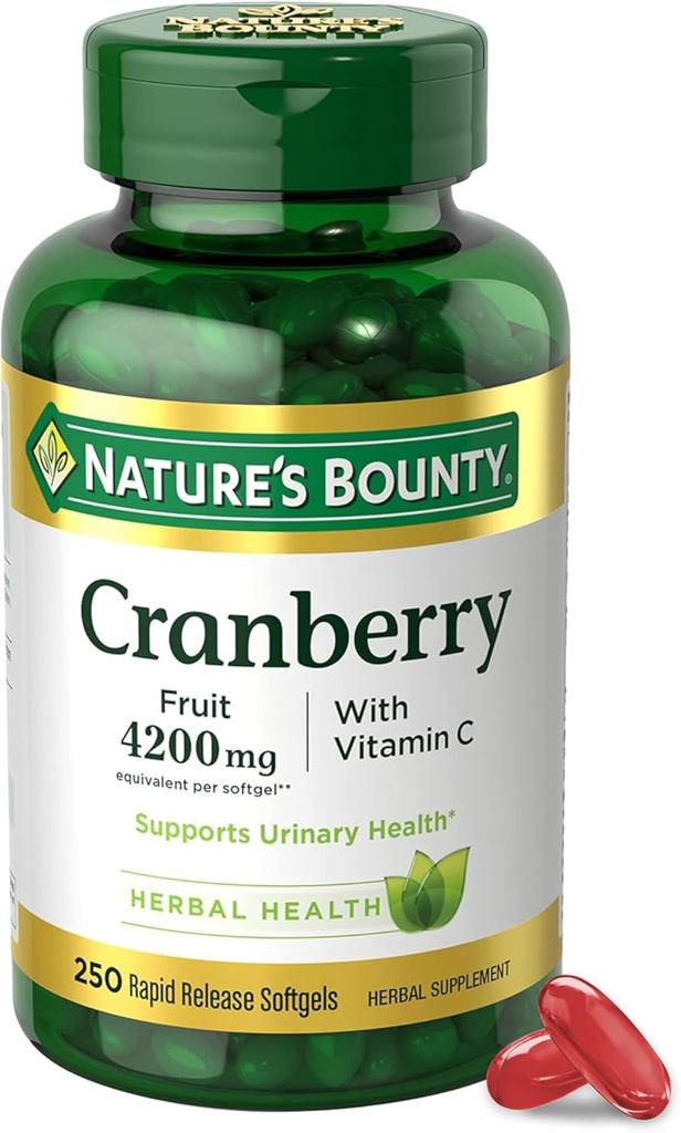 Természet Bounty Cranberry Tablets for Women Urinary Tract Health, Cranberry kiegészítők Koncentrátum & C-vitamin, 250 Softgels (1-es csomag)