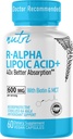 Nutri R Alpha Liponsäure 600mg Kapseln - R Lipsäure mit Biotin stabilisiert - Aktive Form von R-ALA - 600 mg klinische Dosierung - Leistungsstarke Cellular Energy Support - 60 Vegan Kapseln - RALA