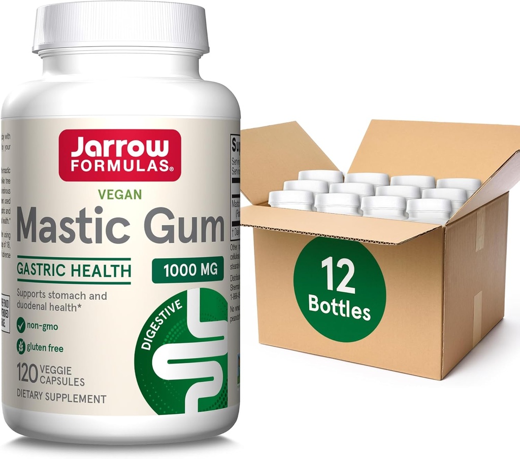 Jarrow Formulas Mastic Gum 1000 mg, Tambahan Dietary untuk Dukungan Kesehatan Gastrointestinal, 120 Vevgie Kapsules, Supply 60 Hari, Paket 12
